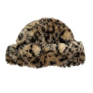 Womens Faux Fur Leopard Print Bucket Beanie Hat Winter WarmFluffy Cap